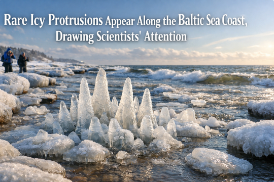 Rare icy formations appear along the Baltic Sea coast, drawing scientists’ attention